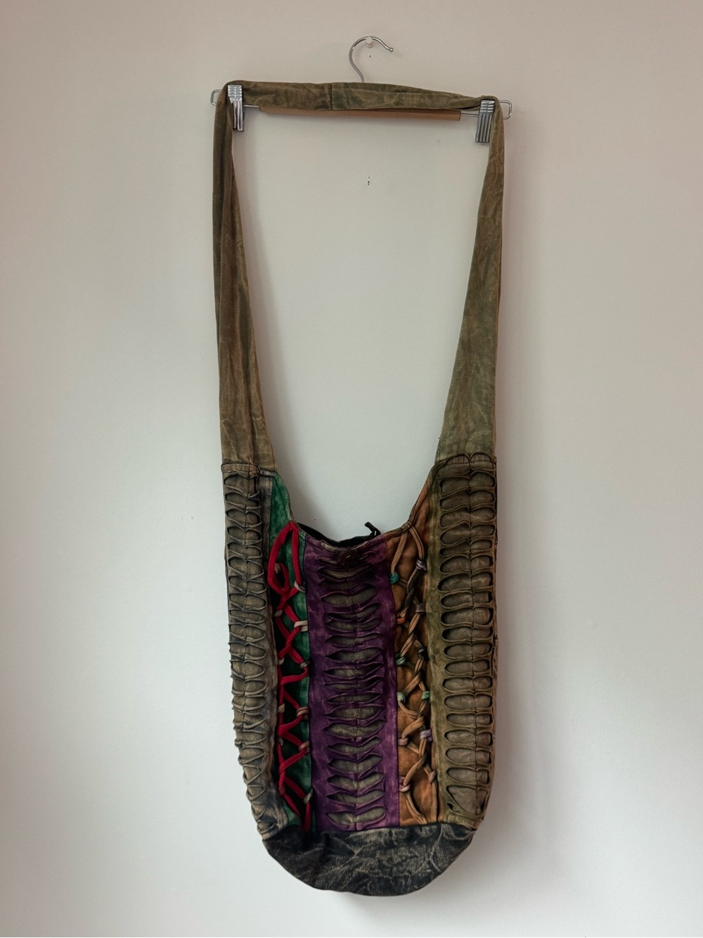 Boho Patchwork Acid-Wash Crossbody Hobo Bag